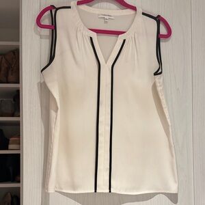 Calvin Klein Cream Sleeveless Blouse with Black Trim